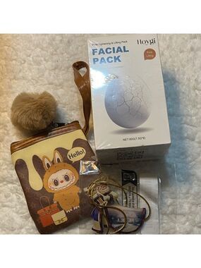 Brown Cartoon Key & Card Holder with Pom Pom